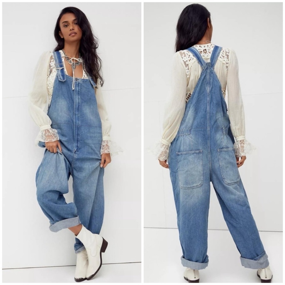 Free People Hunter Denim Overall in Century Blue
